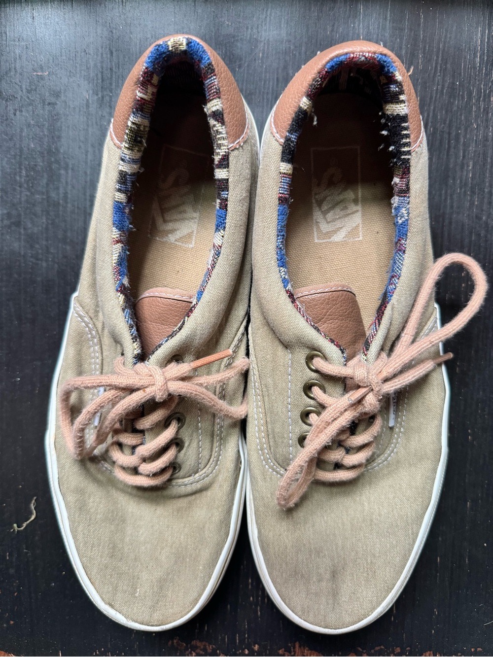 Vans Men Canvas Sneakers in Tan and Brown with Patterned Lining